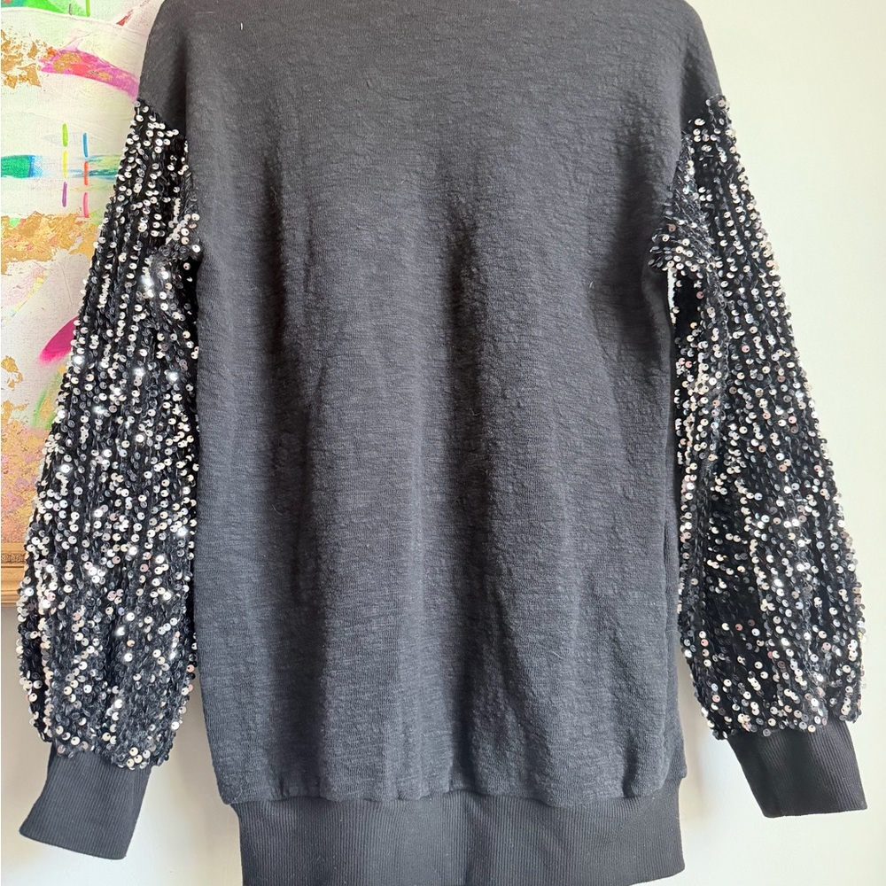 Black Sequin Sleeve Women's Sweater